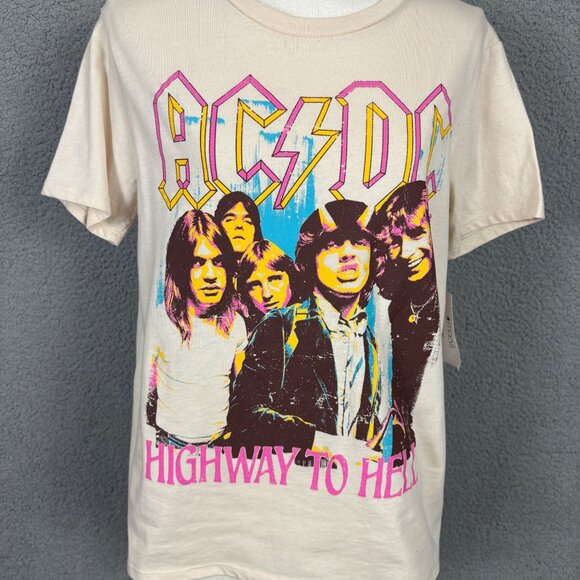 Love Tribe Juniors' Women's AC/DC Highway to Hell Cotton Tee Beige Small NWOT's - Picture 2 of 7